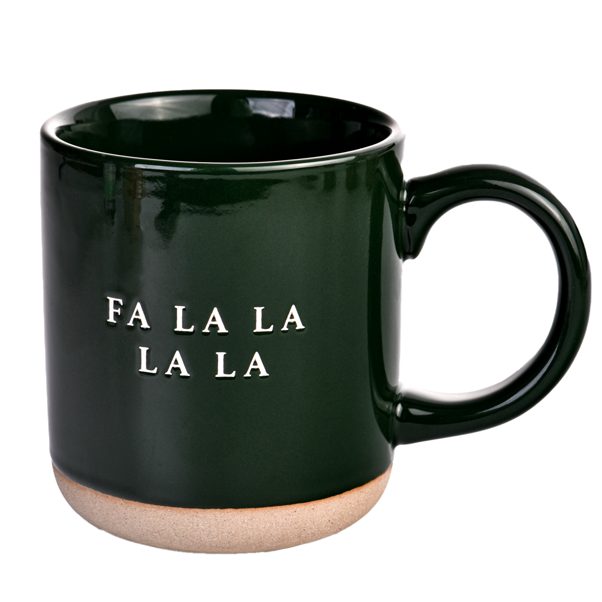 Steinguttasse "Fa la la la la" | grün | Weihnachten