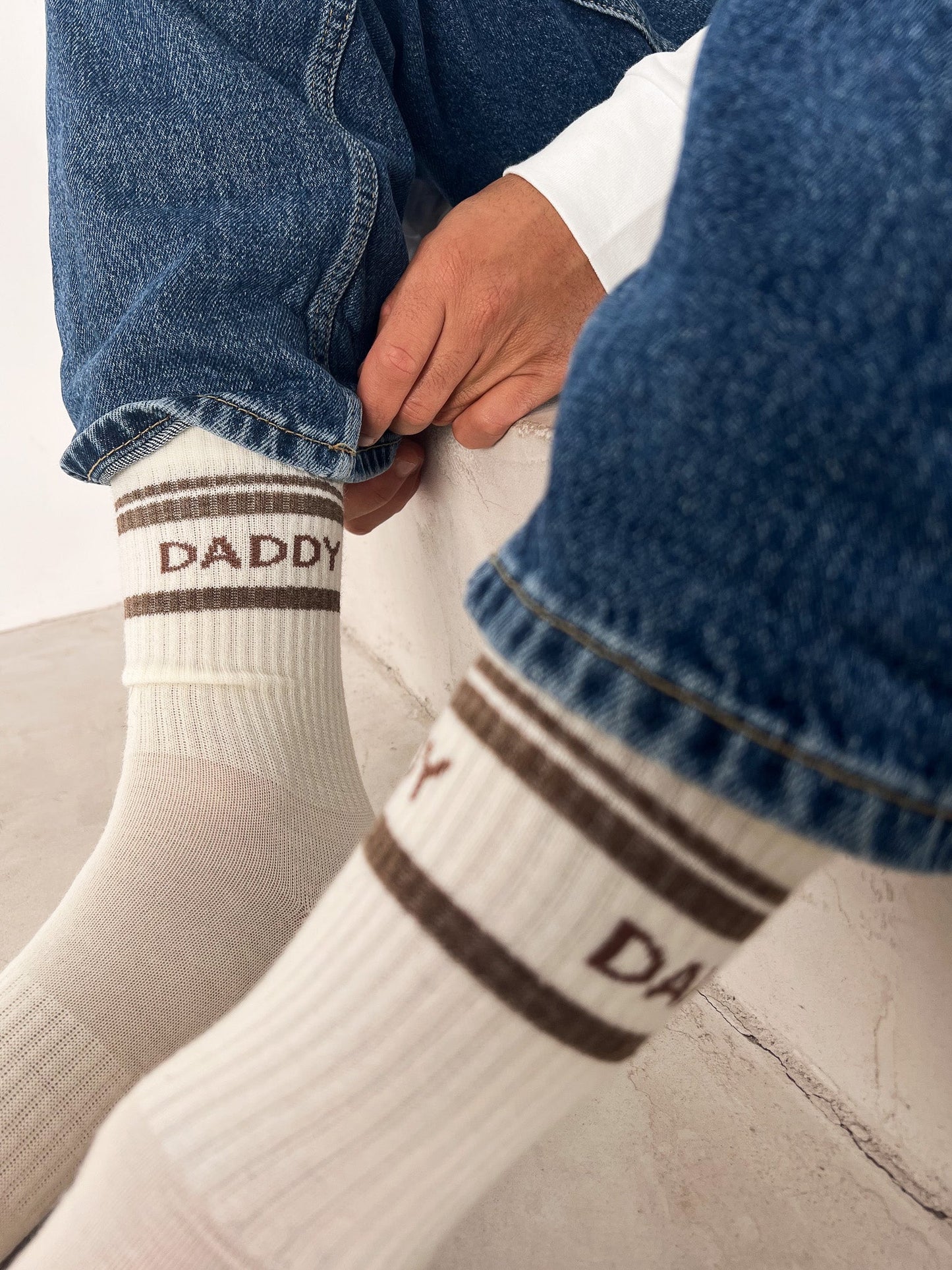 3er Set Wollsocken MOMMY, DADDY, MINI von Famvibes | Creme | Braun