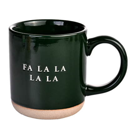 Steinguttasse "Fa la la la la" | grün | Weihnachten