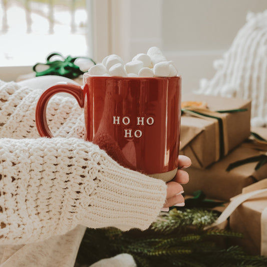 Steingut-Tasse "Ho Ho Ho | rot | Weihnachten