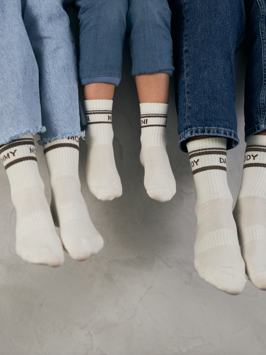 3er Set Wollsocken  MOMMY, DADDY, MINI von Famvibes | Creme | Braun